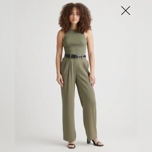 Quince Stretch Crepe Pleated Wide Leg Pants Olive 14